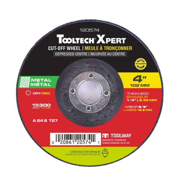 TOOLTECH XPERT - Cut-Off Wheel Abrasive Depress Centre 4in X 1/4in Metal