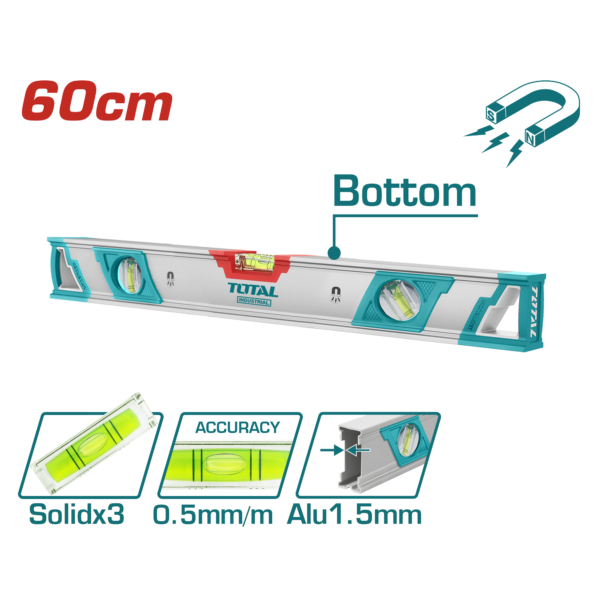 TOTAL - 24" Spirit Level With Powerful Magnets